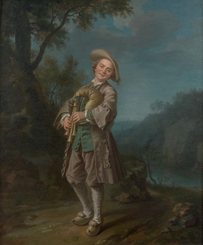 Jean Baptiste CHARPENTIER (Paris 1728 - 1806) 
Le joueur de cornemuse dans un paysage
Sur...