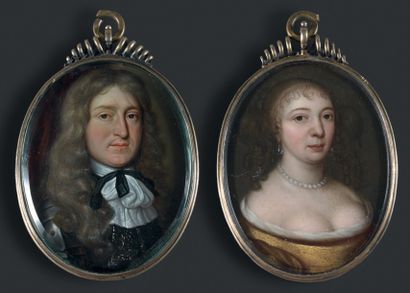 ÉCOLE HOLLANDAISE VERS 1650 
Couple de personnages de qualité dans un médaillon biface,...