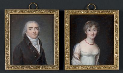 Madame Jeanne DOUCET de SURIGNY (Lyon, après 1806) 
Portraits d'un couple de personnages...