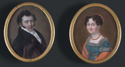 Madame Amélie BERNARD (active à Paris entre 1822 et 1850) 
Paire de portraits d'un...