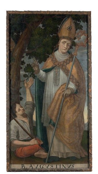 ECOLE DU XVIIIe SIÈCLE 
Saint Augustin
Huile sur toile titrée en bas
230 x 118 c...