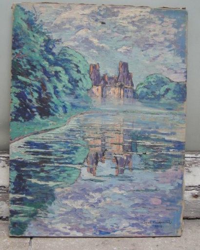 Jean d'Esparbes (1899-1968) 
Chateau au bord d'un lac
Huile sur toile, signée et...