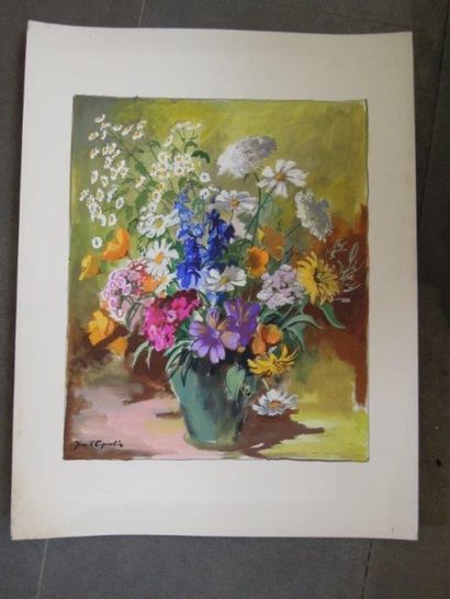 Jean d' ESPARBES (1899 - 1968 ) 
Lot de trois aquarelles Masque, Fleurs et Joueur...