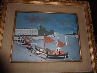 POTIN Jacques, né en 1920 
Huile sur toile.
«Sortie du port de Honfleur».
Signée...