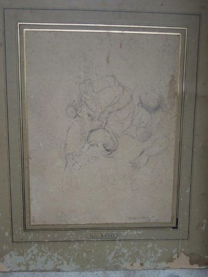 Paul BAUDRY (1828-1886) 
Etude de personnages
Dessin à la pierre noire
Mouillure...