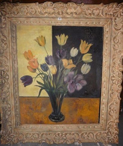 AGOSTINI Tony (1916 - 1990) 
Huile sur toile.
«Nature morte aux fleurs».
Signée en...