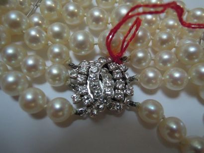 null Bracelet trois rangs de perles de culture à fermoir en or blanc 18 K et platine...