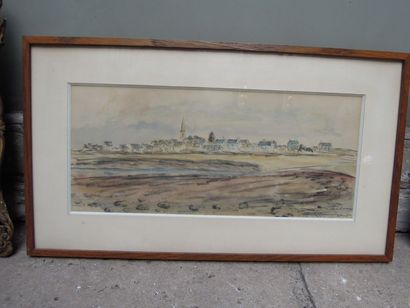 DOUROUZE Daniel (1874 - 1923) 
Fusain et aquarelle
Arzon, marée basse 1921
19 X4...