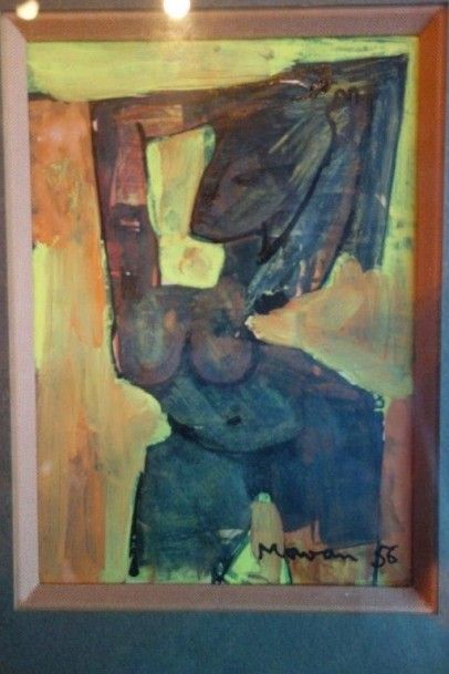 Morvan Jean-Jacques (1928-2005) 
Gouache sur papier.
 " Femme nue " , 1956.
Signée...