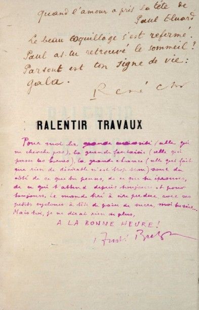 BRETON (André) - CHAR (René) - ÉLUARD (Paul) RALENTIR TRAVAUX
Paris, Éditions Surréalistes,...