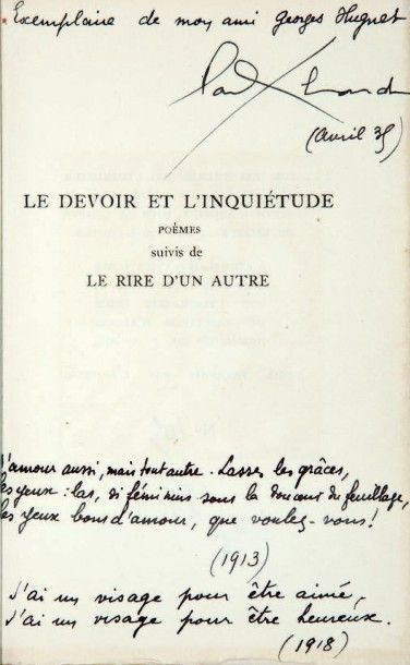 ELUARD (Paul) (1895-1952) LE DEVOIR ET L'INQUIÉTUDE
Poèmes. Suivis de Le Rire d'un...