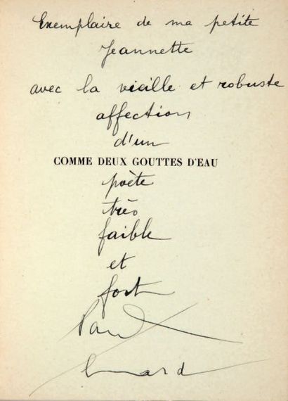 ELUARD (Paul) (1895-1952) COMME DEUX GOUTTES D'EAU
Poème. Paris, Éditions Surréalistes,...