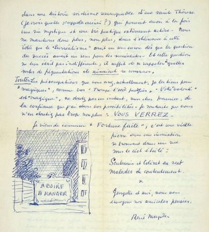MAGRITTE (René) (1898-1967) Lettre autographe signée à Maurice Rapin, datée le 26...