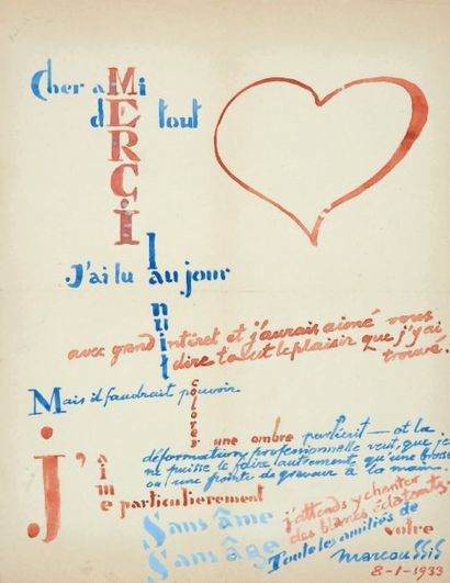 MARCOUSSIS (Louis) (1878-1941) Lettre autographe signée à Marcel Raval (sous forme...