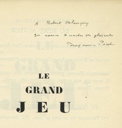 null PÉRET Benjamin. LE GRAND JEU. Paris, Gallimard, 1928 ; in-4°, couverture rempliée,...