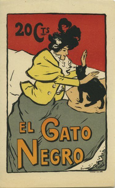 null [TORRES-GARCIA Joaquim]. EL GATO NEGRO. AFFICHETTE. [Barcelone], [1898] ; 21,5...