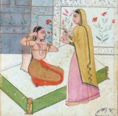 null Miniature indienne illustrant un Ragamala: Vilaval Ragini
Encre gouache et or...