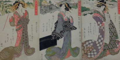 Kikukawa Eizan (1787-1867) 
Trois oban tate-e formant triptyque de la série "Furyu...