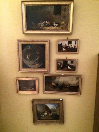 null Lot comprenant deux toiles et cinq panneaux:
Poullaillé
XIXème et XXème