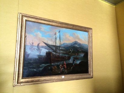 Ecole française du XIXème (?) 
Marine
 Huile sur toile
48 x 72 cm