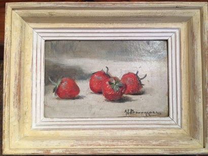 Alexandre-François BONNARDEL (1867-1942) 
 Huile sur carton signée
Fraises
13 x 20...