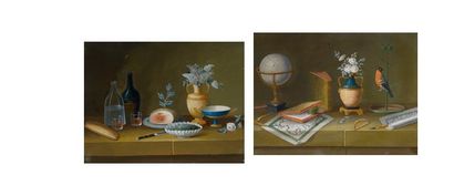 JOHANN RUDOLF FEYERABEND DIT LELONG (1779-1814) Deux gouaches en pendant Nature morte...