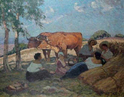 FERNAND MAILLAUD (1862-1948) Le déjeuner des glaneurs Huile sur toile Signée et datée...
