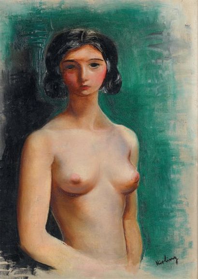 MOÏSE KISLING (1891-1953) Femme nue en buste Huile sur toile Signée en bas à droite...