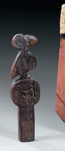 null Culture Chimu, Pérou 1200 à 1400 après J.-C. Haut de sceptre Bois brun à patine...