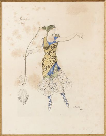 LÉON BAKST (1866-1924) Le pas de Diane, Mme Pavlova Pour le ballet « Le Roi Candaule...
