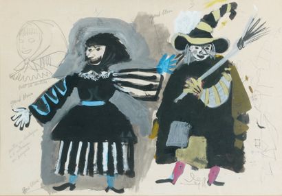 ANTONI CLAVÉ (1913-2005) Sorcier et sorcière Maquette de costumes pour « Los Caprichos...