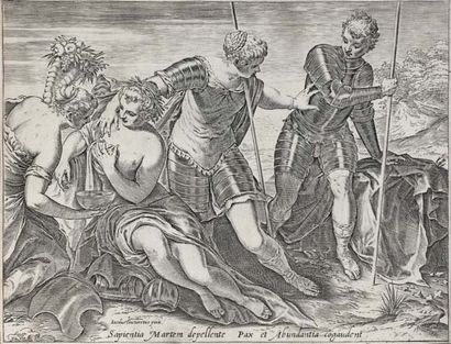 AGOSTINO CARRACCI (BOLOGNE 1557 - PARME 1602) Mars éloigné de la Paix et l'Abondance...