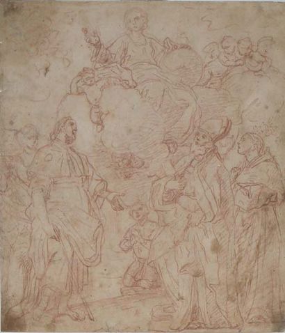 SIMONE CANTARINI (OPOPEZZA 1612 - BOLOGNE 1648) Vierge en gloire apparaissant à quatre...