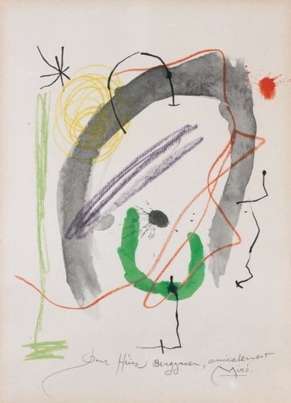 JOAN MIRO (1893-1983) Composition Lithographie Signé en bas à droite Porte une dédicace...