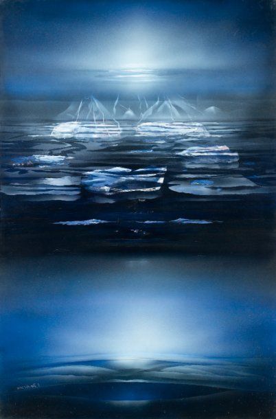 IRENA DEDICOVA (1932-1990) Les voiliers de L'aurore, 1981 Acrylique sur toile Signé...