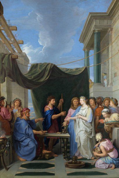 ATELIER DE CHARLES LE BRUN (1619-1690) Moïse épouse Séphora Huile sur toile, rentoilée...