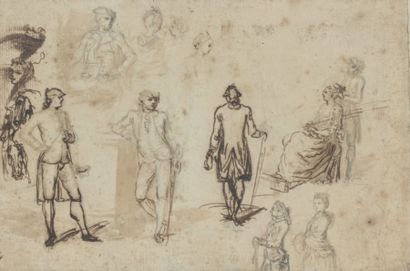 ATTRIBUÉ À CHARLES-NICOLAS COCHIN (PARIS 1715-1790) Une feuille d'études d'hommes...