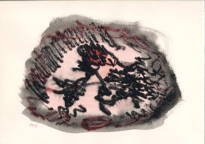 MICHAUX Henri AQUARELLE SIGNÉE. [1972] ; 27,5 x 38,5 cm, sous encadrement. Aquarelle...
