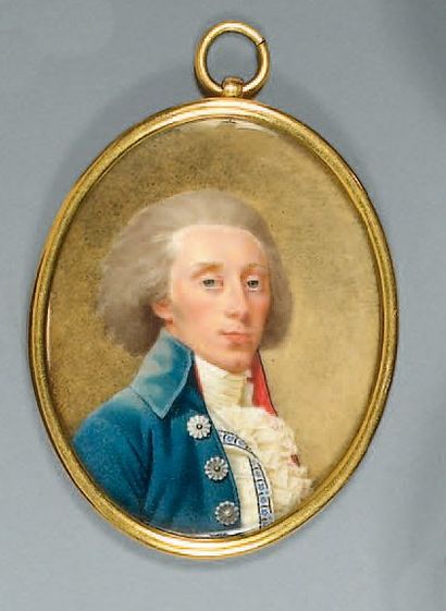 F. VANDERDOUKS (Ecole suédoise du XVIIIe s.) Portrait d'homme à l'habit bleu et haut...