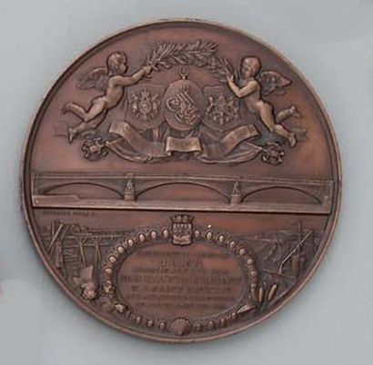null Médaille du pont de l'Alma, 1854, en bronze, avec sur l'avers le profil gauche...