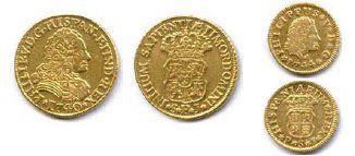 null ESPAGNE - PHILIPPE V 1700-1746 Lot de deux monnaies : double-escudo (trace de...