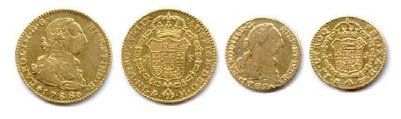 null ESPAGNE - CHARLES III 1759-1788 Lot de deux monnaies : double-escudo 1788 Madrid...