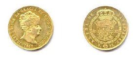 null ESPAGNE - ISABELLE II 29 septembre 1833 - 19 septembre 1868 80 reales (les cheveux...