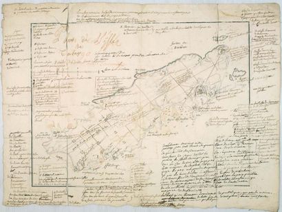 ANONYME. Plan de l'isle de Tabago. 1749. Carte gravée comportant de nombreuses annotations...