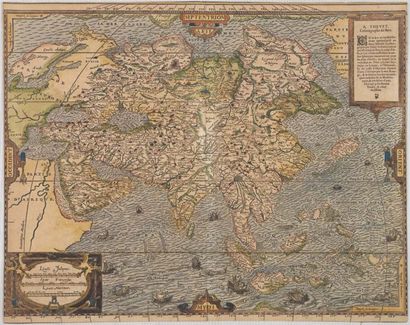 THEVET, A. Asie. Paris, 1575. Col. d'époque. Gravure sur bois en coloris d'époque,...