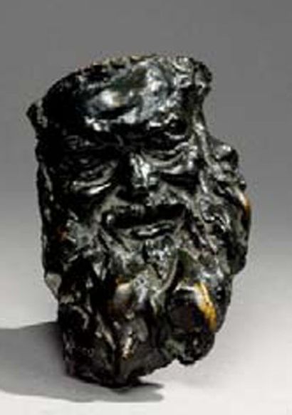 AIME-JULES DALOU (1838-1902) Masque de Silène Bronze à patine brune. Fonte à cire...