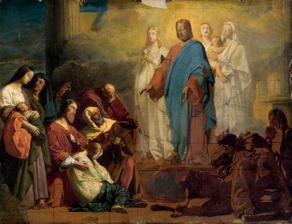 ECOLE FRANCAISE DU XIXE SIECLE Le Christ apparaissant à ses disciples Papier marouflé...