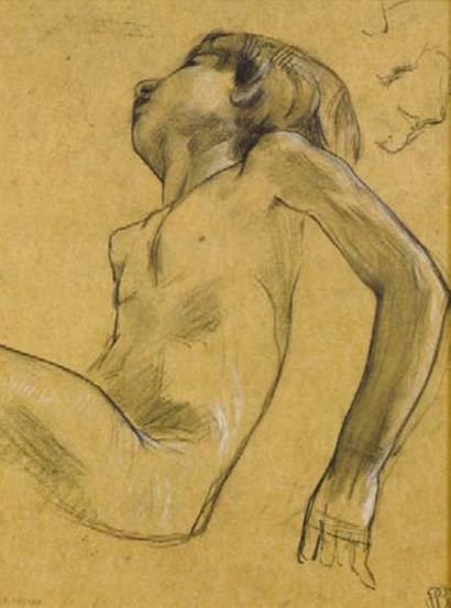PIERRE BODARD (1881-1937) Portrait de Cérès Fusain sur papier calque ocre, crayon...