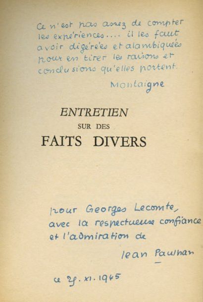 null [DIVERS] PAULHAN Jean. CLEF DE LA POÉSIE. Paris, Gallimard, coll. Métamorphoses,...