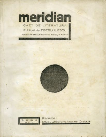 [BRANCUSI] REVUE. MERIDIAN. Craiova, numéros 17-18-19 de 1943 ; in-4 carré, couverture...